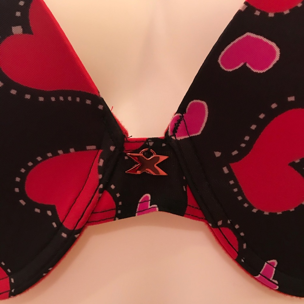 Fredericks of Hollywood Sexy Push Up Bra 34DD Black Red Pink Hearts Underwire - Picture 6 of 15